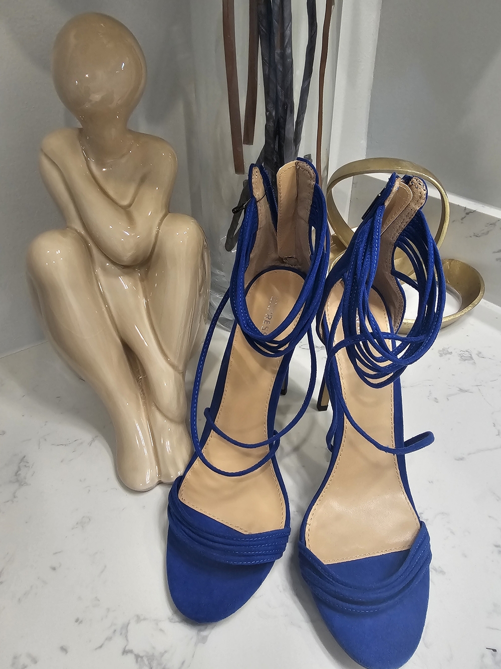 NWT - Express Royal Blue Suede Lace-Up Stiletto Sandals